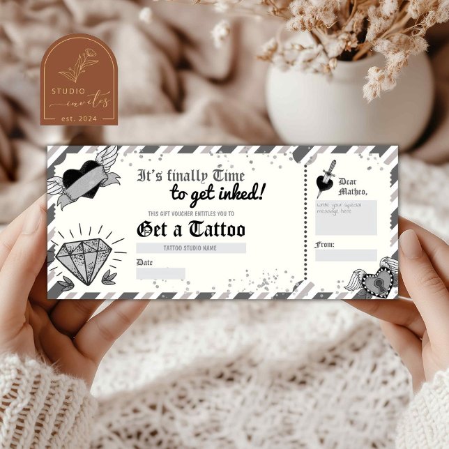 Voucher de presente de tatuagem monocromática (Criador carregado)