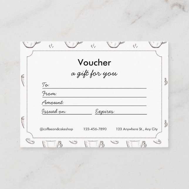 Voucher e Certificados de Presente de Pequena Cafe (Verso)