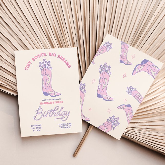 Vovó Convite de Aniversário Pequeno Bosta Grandes  (Cowgirs Birthday Invitation Tiny Boots Big Dreams)