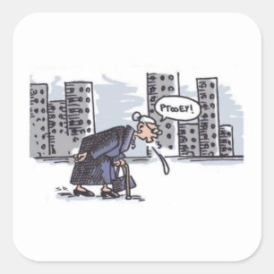 Vovó cuspindo a cidade com grandes adesivos