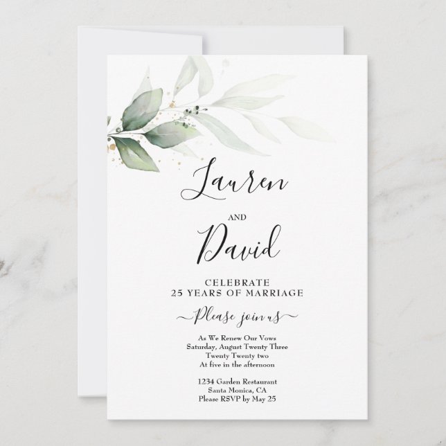 Vow Renewer Greenery Convite (Frente)