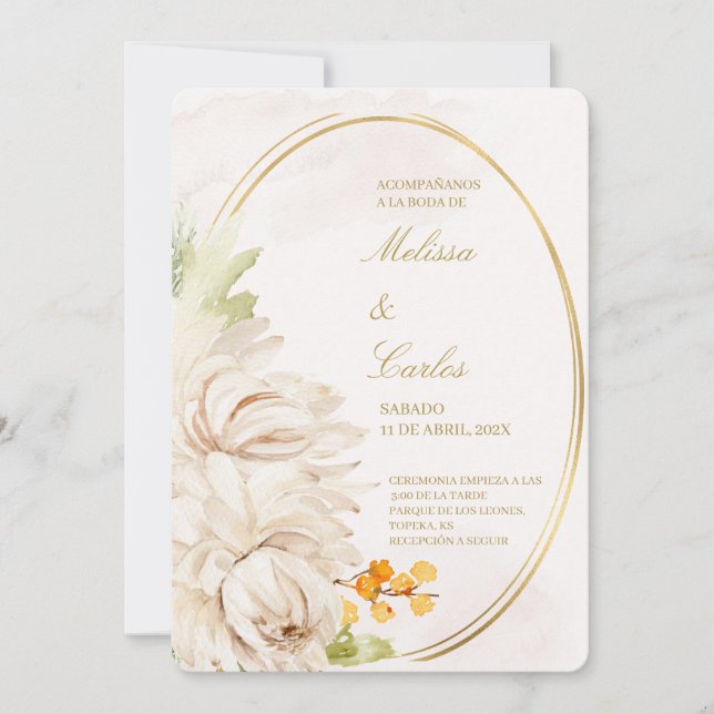 Voz Oval: Convite para Casamento Espanhol (Frente)