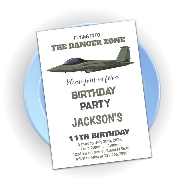 Voz Verde Escura Jato Convites de Aniversário (Green Dark Fighter Jet Birthday Invitations)