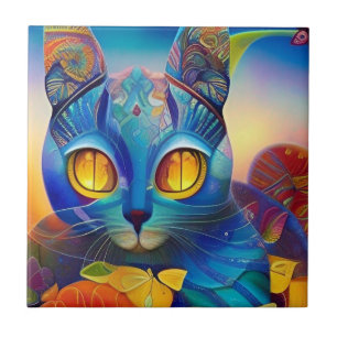 Vozes de gatinho abstrato azul-mosaico de gato