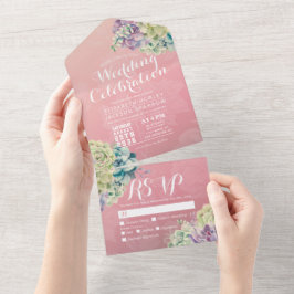 VSVP de Casamento de Flor Rosa Suculente com Aquar
