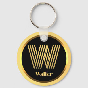 W Monograma Dourado - Letra Personalizada Chaveiro