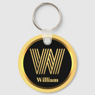 W Monograma Dourado - Letra Personalizada Chaveiro