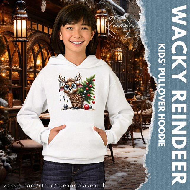 Wacky Reindeer Kid's Pullover Hoodie (Criador carregado)