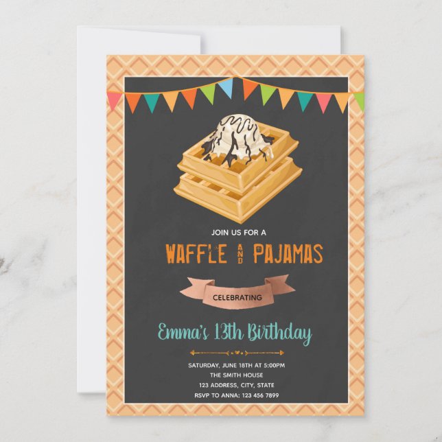 Waffle rise e convite de aniversário (Frente)