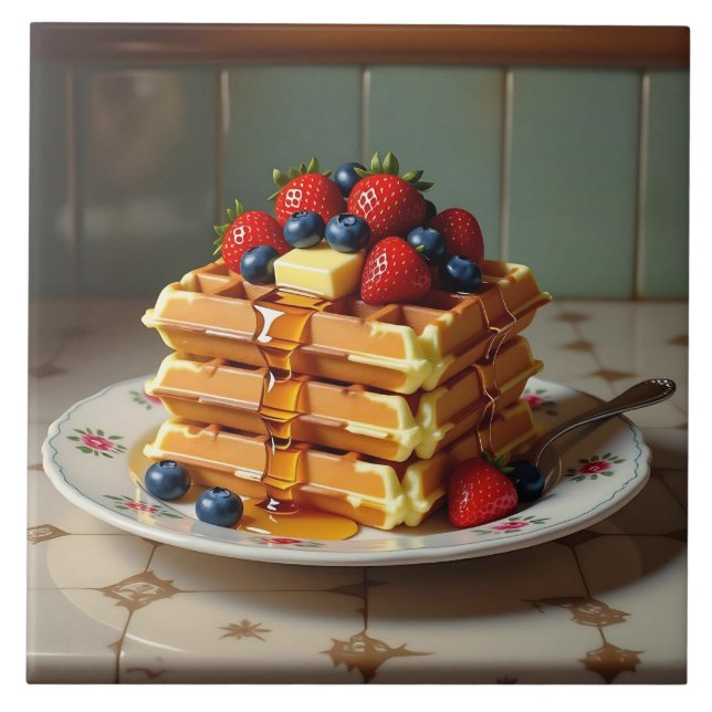 Waffles com Morangos e Mirtilos (Frente)