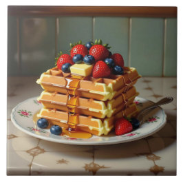 Waffles with Strawberries and Blueberries