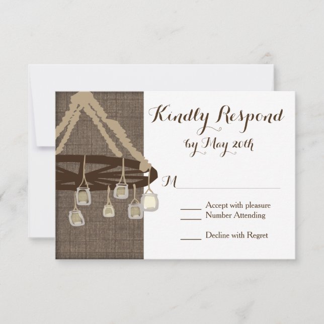 Wagon Wheel Mason Jar Chandelier Wedding RSVP (Frente)