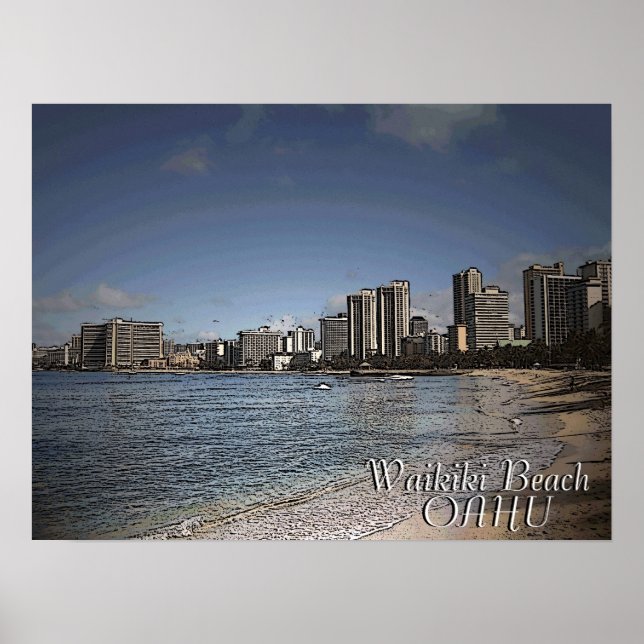 Waikiki Beach Oahu hawaiian poster (Frente)