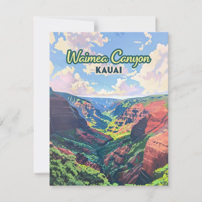 Waimea Canyon Kauai Hawaii Landscape Retro Card (Frente)