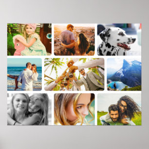 Wall Poster 9 Photo Template Rounded Frame Collage
