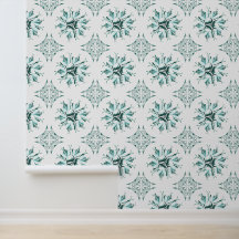 Wallpaper Floral Inky | Verde-Teal Branco
