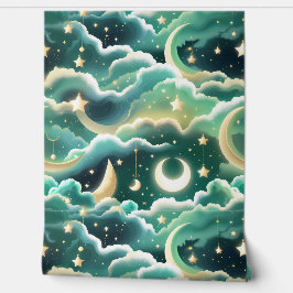 Wallpaper - Mint Green Celestial Moon Design