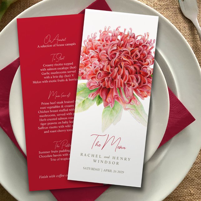 Waratah Vermelha flores nativas menu de casamento  (Criador carregado)