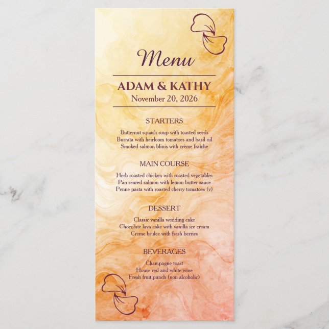 Warm Autumn Marble Wedding Menu (Frente)