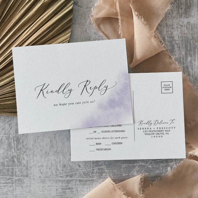 Wash de Aquarela | Cartão postal RSVP de Menu Roxo (Criador carregado)