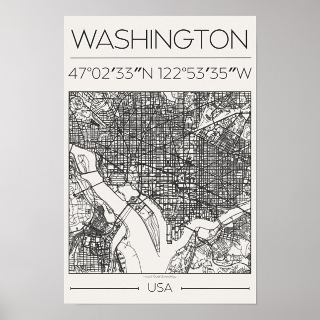 Washington DC Charcoal City Map Poster ModernUrban (Frente)