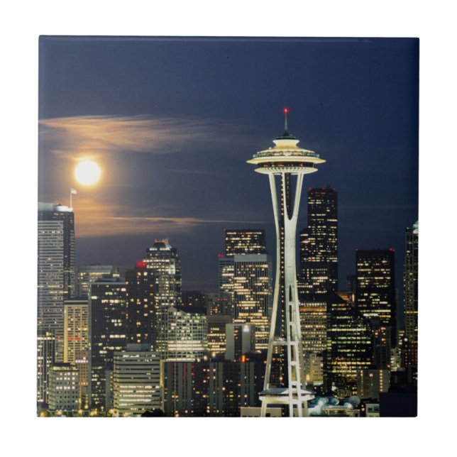 Washington, Seattle, Silhueta noturna da cidade a  (Frente)
