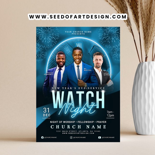 Watch Night New Year's Eve Church Service Flyer (Criador carregado)