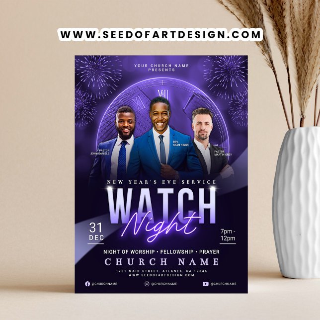 Watch Night New Year's Eve Church Service Flyer (Criador carregado)
