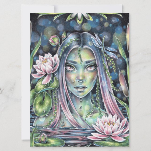 Water Ninfh Lily Fairy Elf Fantasy Art Card (Frente)