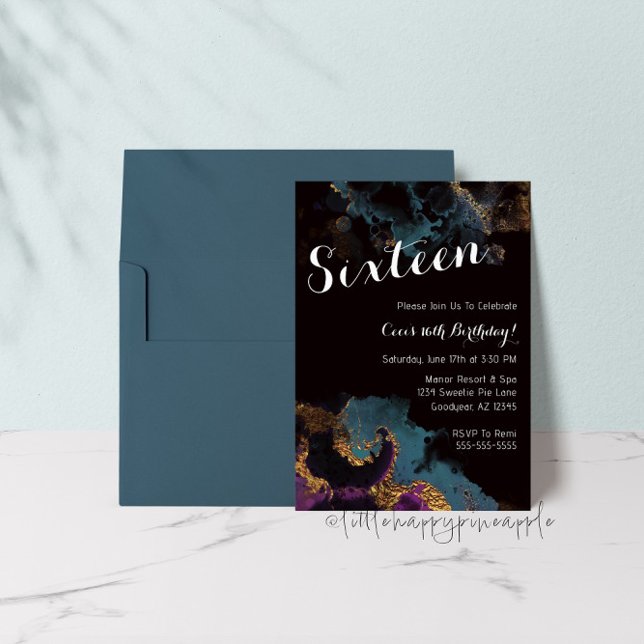 Watercolor, 16, Convite de Aniversário (Criador carregado)