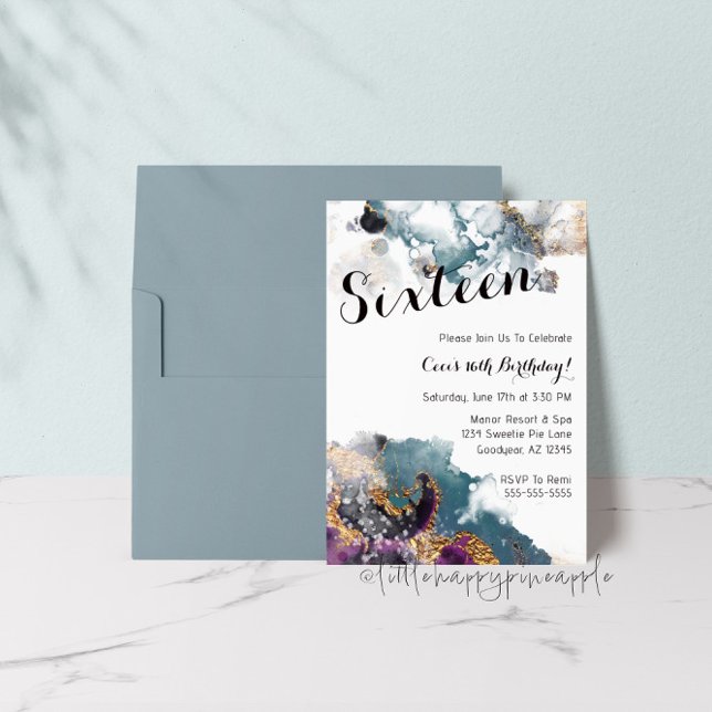 Watercolor, 16, Convite de Aniversário (Criador carregado)