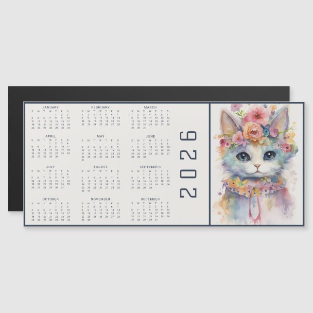 Watercolor Abstract Cat Dressed Florals Calendar (Frente/Verso)