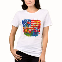 Watercolor American Flag & Wildflower - Patriótico