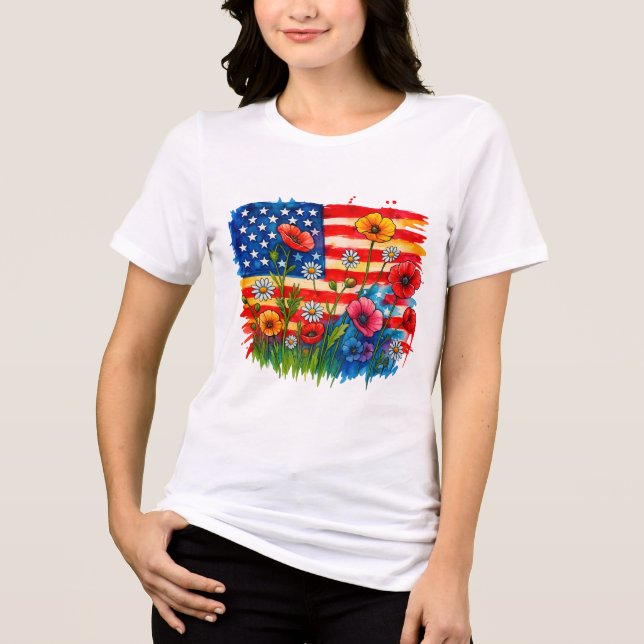 Watercolor American Flag & Wildflower - Patriótico (Frente)