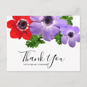 Watercolor Anemone Floral Obrigado Cartão Postal