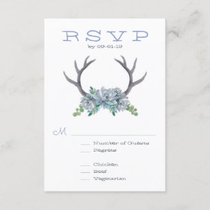 Watercolor Antlers e Echeveria Wedding RSVP