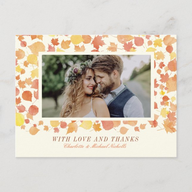 Watercolor Autumn Deixa Foto Obrigado Cartão Posta (Frente)