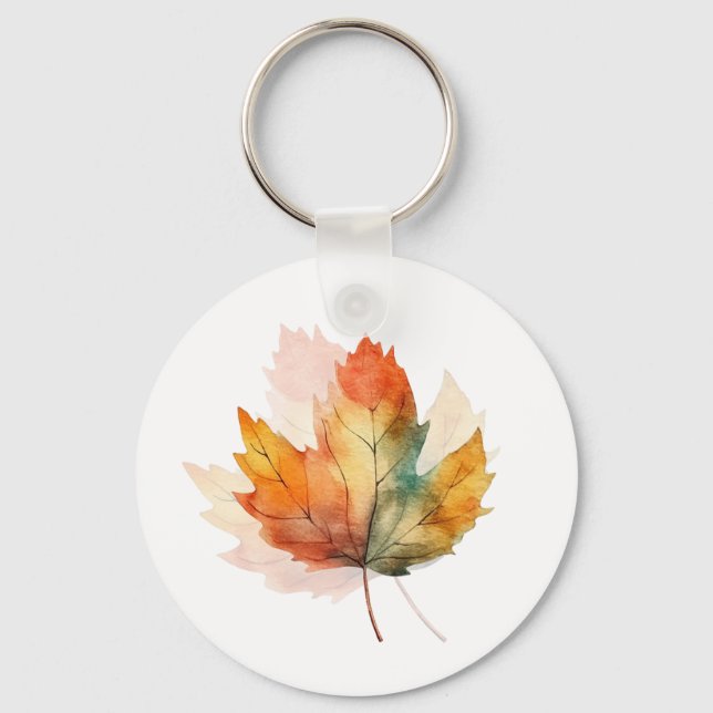 Watercolor Autumn Leaf Modern chaveiro (Frente)