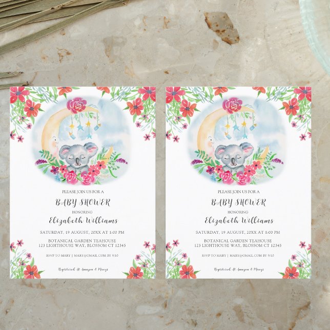 Watercolor Baby Koala Com Convite À Lua (Criador carregado)