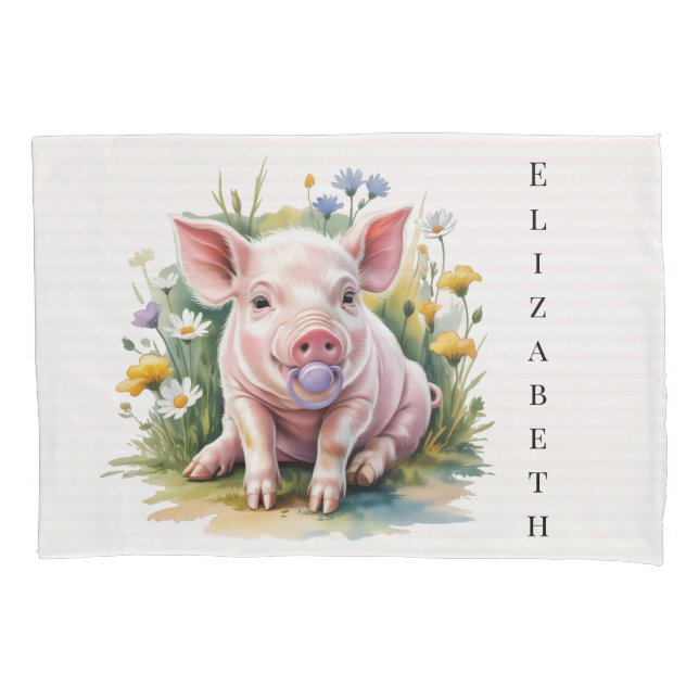 Watercolor Baby Pig Wildflowers Baby Shower Gift (Frente)
