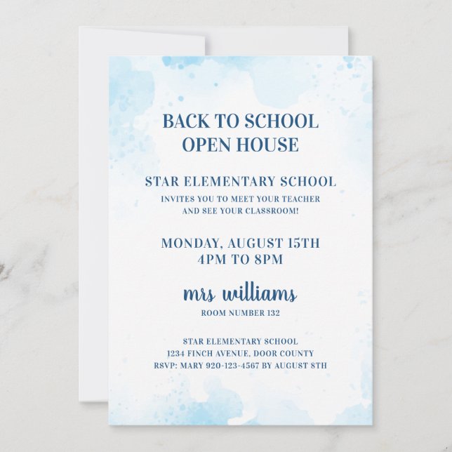 Watercolor Back to School Open House Convite (Frente)
