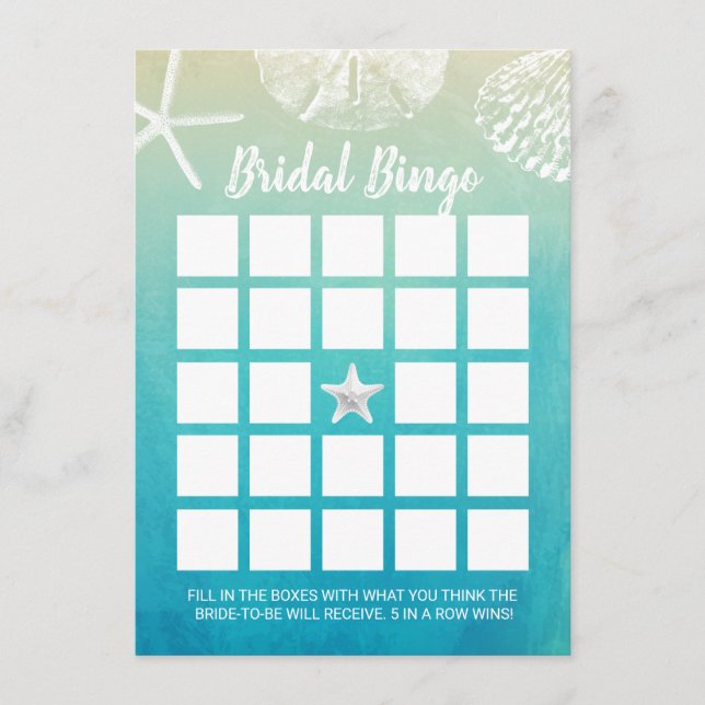 Watercolor Beach Seasheles Bridal Bingo Game (Frente)