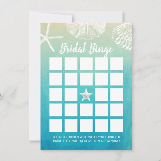 Watercolor Beach Seasheles Bridal Bingo Game (Frente)