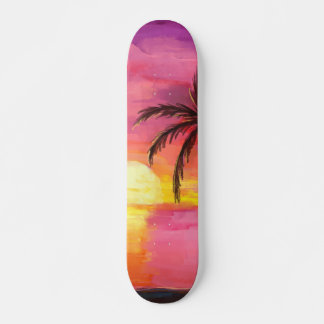 Watercolor Beach Sunset Skateboard