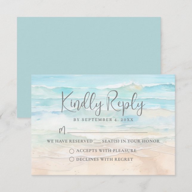 Watercolor Beach Wedding RSVP Reply Card (Frente/Verso)