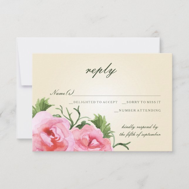 Watercolor Begonias Floral Wedding RSVP (Frente)