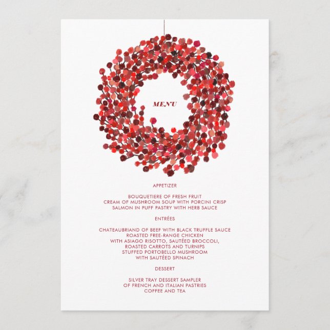 Watercolor Berries Wreath Christmas Menu (Menu Fér (Frente)