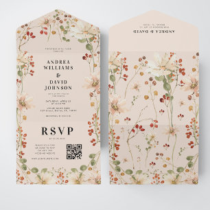 Watercolor Berry Wildflower Primavera, Código QR C