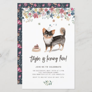 Watercolor Black Chihuahua Dog Birthday Convite