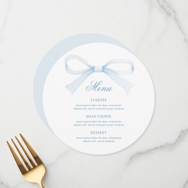 Watercolor Blue Bow Round Menu (Frente/Verso In Situ)